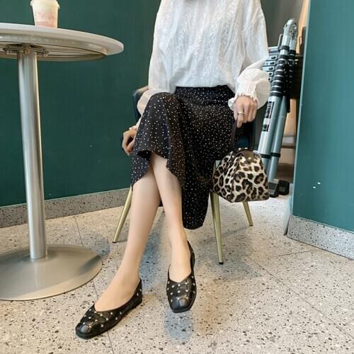 Ladies Square Toe Flat Shoes Studs Boat Shoes Lazy Shoes Solid Color Light Soft Comfortable Sole Casual daily women shoes U19-31