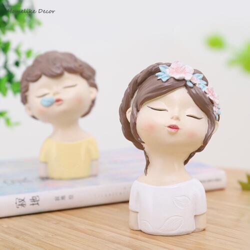 1 pc Lovely Little Girl Ornament Resin Cute Boy Miniature Home Decorative Statue Christmas Gift Figurine