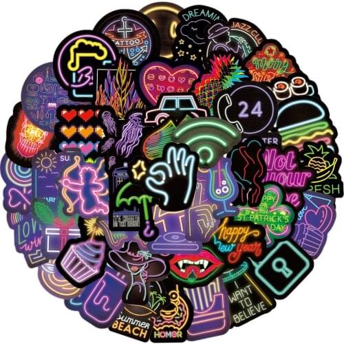 10/30/50pcs Pack Neon Sticker for Laptop Gifts Toys Car Light Stickers Kids Guitar Skateboard Motorcycle Waterproof Stickers