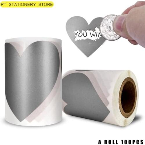 100 PCS Silver Heart Shaped Scratch Off Stickers for Custom Game Party Activity Sticker Stationery Sticker Clear Stickers