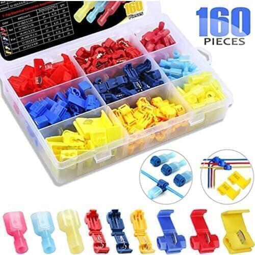 160 pces conectores de cabo de fio terminais crimp scotch terminal bloqueio rápido splice 22-10awg carro elétrico conjunto de