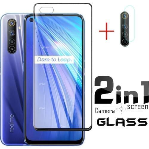 2 in 1 Full Cover Tempered Glass For Oppo Realme 6 Screen Protector Realme6 Camera Glass For Oppo Realme6 Protector Glass 6.5