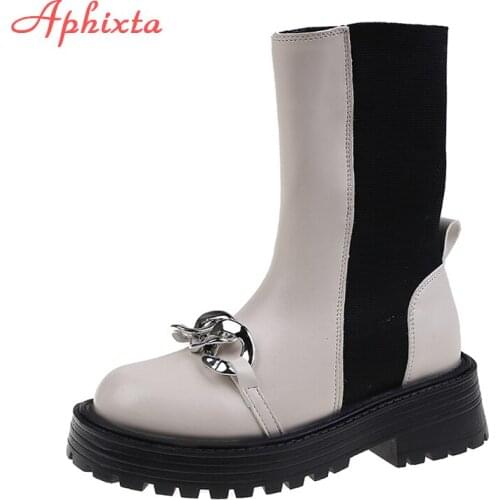 Aphixta Winter Chelsea Platform Boots Women 2021 New Breathable Thick Bottom Increased Spring and Autumn Boots Single Boots