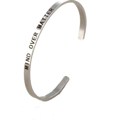 10PCS DIY Stainless Steel Jewelry Alphabet Lettering MIND OVER MATTER Cuff Inspirational Bracelet Jewelry