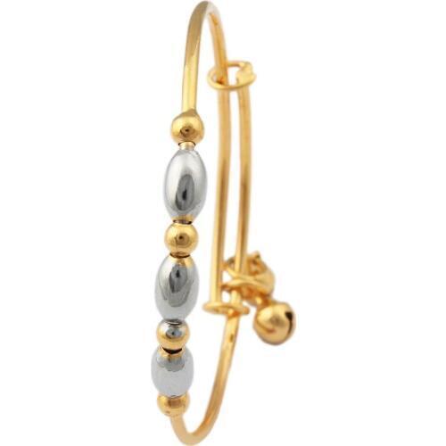 Gold Color Bead fashion Two tones Women Bright Design Anniversary day Bangle Bracelet Gift Free shipping