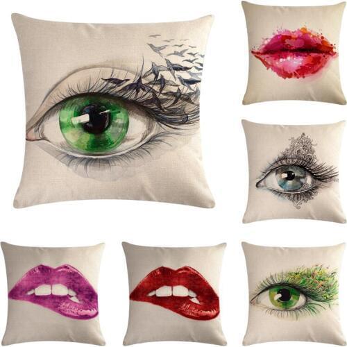 Sexy Eyes Lips Cushion Cover 45*45cm Cotton Linen Wedding Decor Throw Pillowcase 1 Side Print Cojine