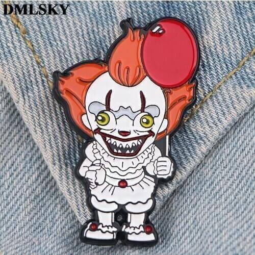 DMLSKY Scary clown Enamel Brooches Metal Pins cool Badges Hat Pins Cartoon Jewelry For Clothes Lapel Pin Tie Pin M4077