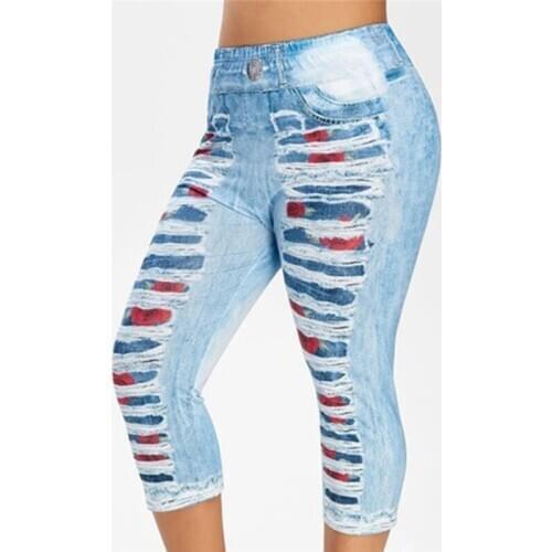 Jeans Leggings for Lady Summer High Waist Comfortable New Fashion Jeans Jegging Stretch Printed Short Leggings
