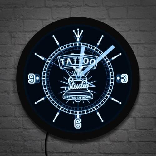 Electric Tattooing LED Wall Clock Tattoo Artist Inauguration Gift for Tattooist Tattoo Studio Wall Art Color Changing Wall Light