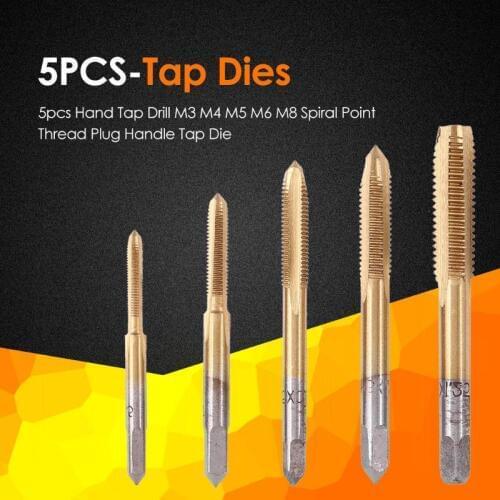 HSS 6542 Titanium Machine Right Hand Tap Drill 3 Flute M3 M4 M5 M6 M8 Spiral Point Thread Plug Handle Taps Die Tool Set