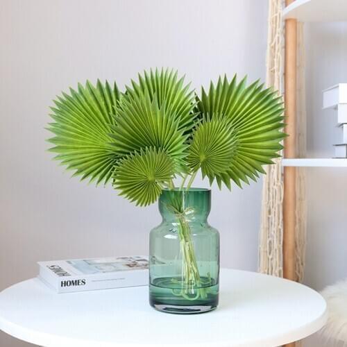 PU Palm Fan Leaf Artificial Leaves Turtle Leaf Fake Palm Trees Leaves for Home Garden Decoration Fake Plant Tropical Leaves