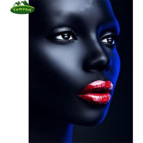 Paint With Diamond Painting Full Square Drill Black Girl Maked Up Red Lips 5D DIY Diamond Embroidery Cross Stitch Kit Decoration