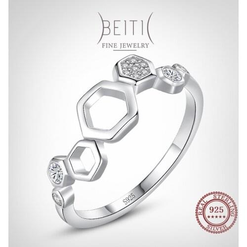 Beitil Dazzling Clear Zircon Fine Honeycomb 925 Sterling Silver Rings For Women Girls Anti-allergy Fine Jewelry Gifts