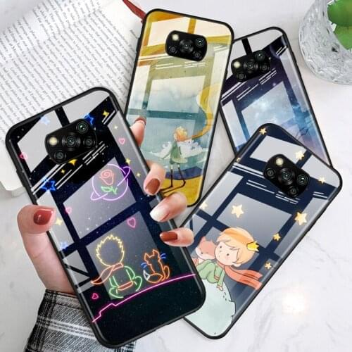 Cute little prince for Xiaomi POCO X3 NFC F3 M2 X2 F2 Redmi K30 Redmi Note 9 Pro Luxury Tempered Glass Phone Case Cover
