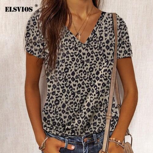 Fashion Slim Leopard Camouflage V-Neck Short-Sleeve T-Shirt 2021 Summer New Cute Womens Casual Hedging Wild Printing Streetwear