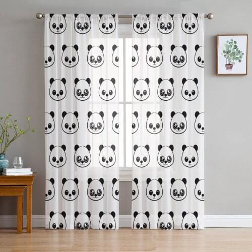 Cartoon Panda Expression Sheer Curtains for Living Room Bedroom Kitchen Chiffon Tulle Curtains Home Hotel Coffee Decor