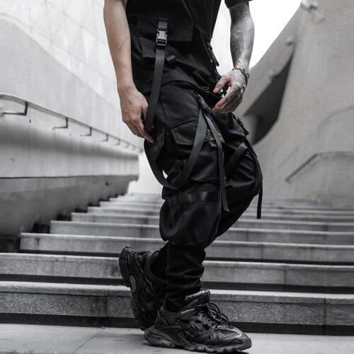 2020 New Streetwear Pants Hip Hop Joggers Pockets Men Harem Casual Men Pants Ankle-length Ribbons Black Trousers Men ABZ696