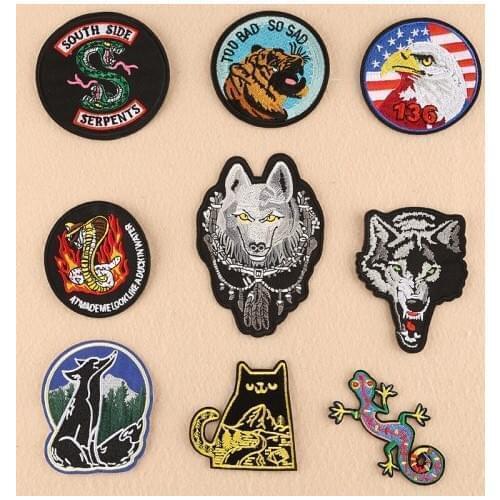Animal patch snake Tiger Eagle wolf Fox cat and Chameleon,Garment embroidery applique accessories hand made DIY patches