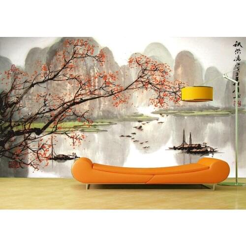 Custom Wallpaper Murals Chinese Landsacpe Self Adhesive Vinyl Wall Sticker Poster Wall Paper Art Wall Painting Living Room