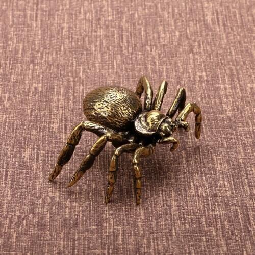 New Pure Brass Spider Figurines Japanese Style Home Garden Decor Copper Tea Pet Creative Animal Copperware Desktop Decoration