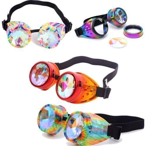 2020 Men Women Retro Steampunk Goggles Sunglasses Rainbow Glasses Goggle Cosply Steampunk Goggles Crystal Glass Lens Eyewear
