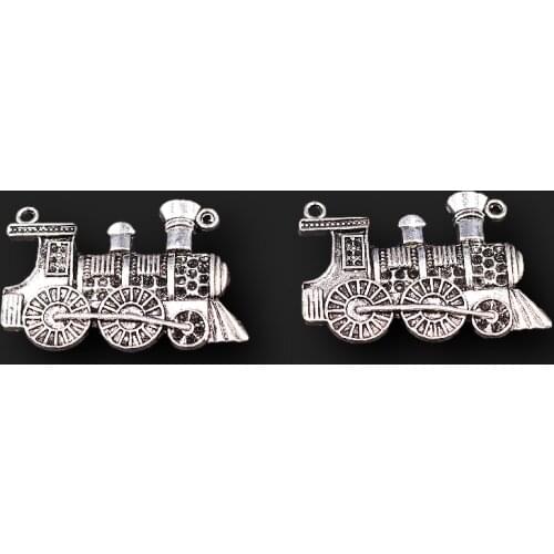 4pcs Silver Plated Retro Punk Style Steam Locomotive Pendant DIY Charm Necklace Jewelry Crafts Metal Accessories 45*30mm P784