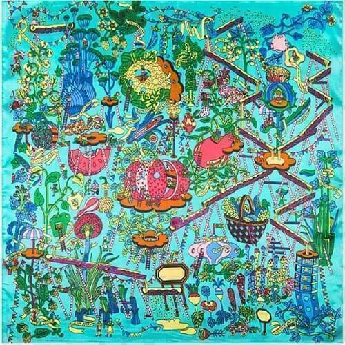 2018 14colors 60cm*60cm New Luxury Brand Twill Women Silk Scarf Chain Tassels Print Square Scarves Wraps Fashion Hijab Headscarf