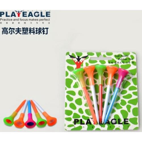 PLAYEAGLE 5Packs/25pcs Multi Color Plastic Golf Tees Size 70mm/ 80mm Durable Rubber Cushion Top Golf Tee Golf Accessories