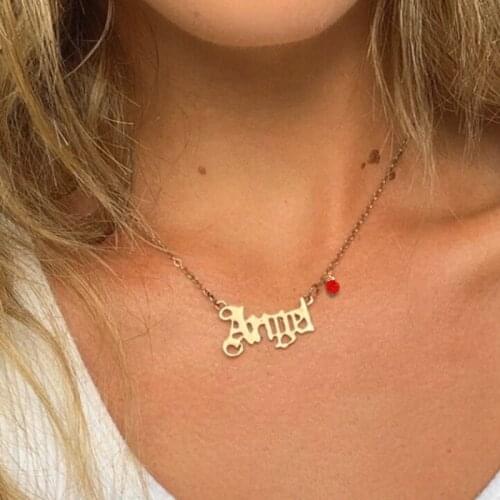 Simple New Angel Letters Red Crystal Pendants Necklace For Women Golden Personality Charms Chain Necklaces Party Jewelry Gifts