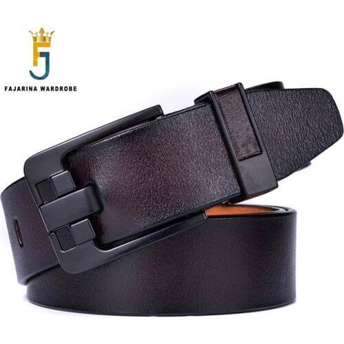 FAJARINA High Quality Genuine Leather Belt Black Unique Design Pin Buckle Belts for Men Styles Jeans Retro 38mm Width N17FJ789