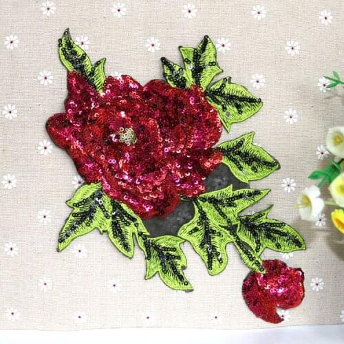 Rose big size 25.5*18cm sequins patch vintage embroidery fabric applique T-shirt Clothing DIY Apparel Decoration Patch