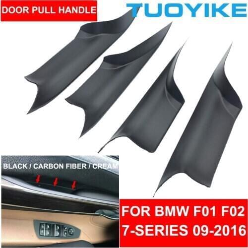 Car Interior Door Handle Black Cream Carbon Fiber For BMW F01 F02 7-series Front Rear Left Right Inner Panel Pull Trim Cover Bar