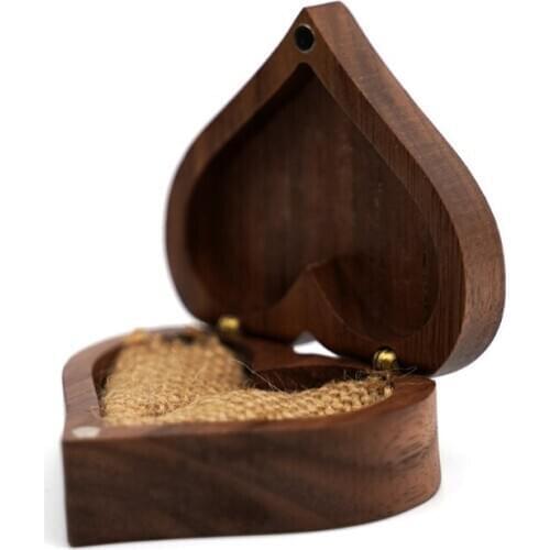 Heart Walnut Wood Ring Box Proposal Engagement Ring Holder Jewelry Wooden Box A0NF