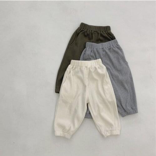 Spring Autumn Children Unisex Waffle Loose All-match Trousers Fashion Kids Solid Color Soft Casual Pants