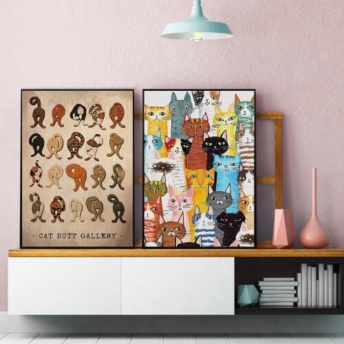 Vintage Cat Canvas Poster Abstract Animal Picture for Home Decor Retro Wall Art Prints Frameless Painting