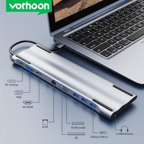 Vothoon 10 in 1 USB C HUB Type C to Multi USB3.0 HDMI RJ45 VGA For MacBook Pro Air MateBook USB-C 3.1 Splitter 10 Port USB HUB
