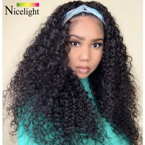 Curly Headband Wig Glueless Indian Human Hair Wig Nicelight Machine Made Wig Beginner Friendly Fit All Size Head For Black Women