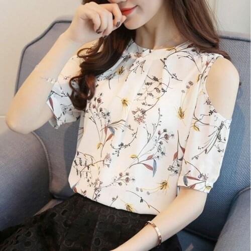Women Blouse Off Shoulder Casual O Neck Printed Strapless Half Sleeve Shirt