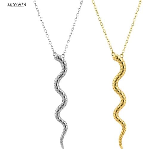 ANDYWEN 925 Sterling Silver Gold Snake Pendant Women Luxury Long Chain Animal Special Rock Punk Jewelry European Statement