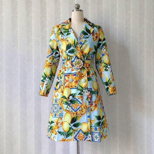 Autumn 2021 New Designer Retro print Double-breasted Belt Trench coat Womens High Quality printing Vintage overcoat C945