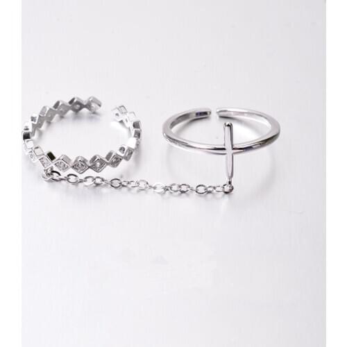 S925 sterling silver jewelry with double ring one-piece chain opening fashion personality joint ring for female party gifts