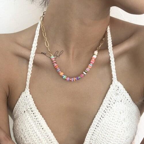 2021 Bohemian Choker Beads Necklace Aesthetic Vintage Chunky Statement Necklaces For Women Link Chain Lady Jewelry Accessories