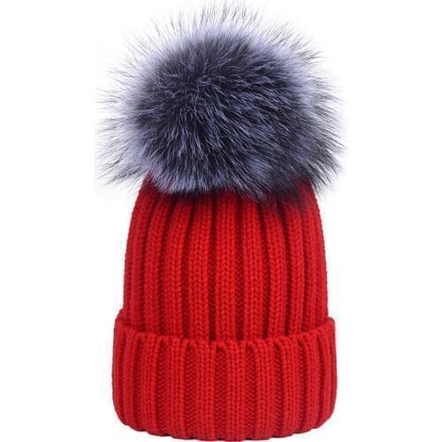 Winter Thick Cotton Casual Ski Knitted Beanies Skullies Caps Women Men Silver Fox Fur Pom pom Knitting Hat Bone Gorros
