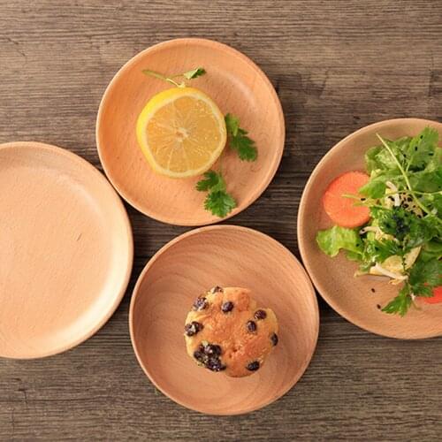 1Pc Wooden Round Storage Plate Home Kitchen Fruit Dessert Saucer Dinner Tray Tableware