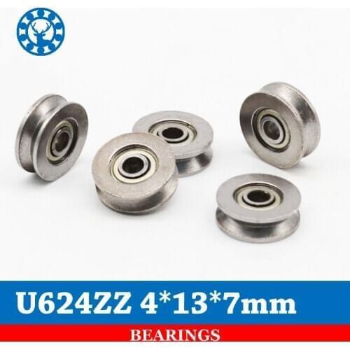 10pcs U624ZZ U624 U Groove Deep Groove Ball Bearing 4x13x7mm For 5.5mm Shaft Steel