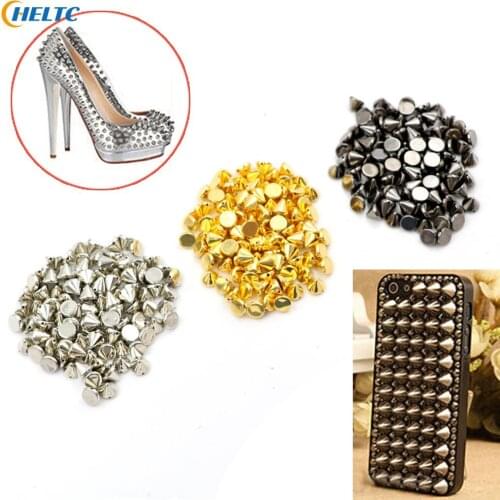 100Pcs/lot DIY Bead Crafts Riveting Garment Wedding Silver Gold Sew on Spike Rivet Studs Nail Punk Rock For Bags Dress Clothes