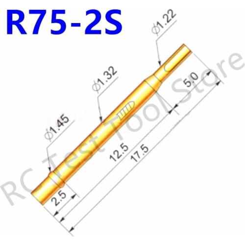100Pcs R75-2S Brass Tube Gold Plated Spring Test ProbeDiameter 1.32mm Length 26.2mm Flat Head Spring Test Probe Power Tool