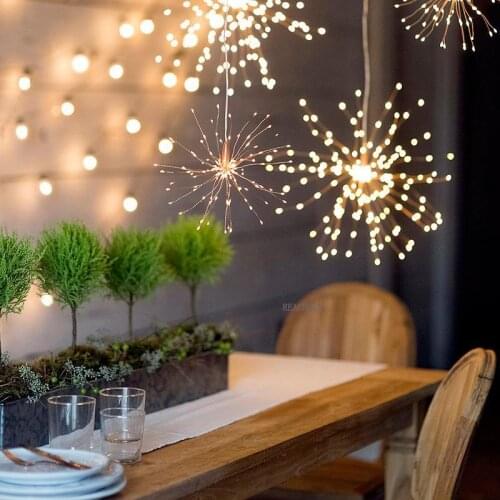 40pcs/LED Waterproof Exploding Star Firework Lamp Christmas Fairy Lights Copper Wire Lamp Dandelion String Lights Home Decor