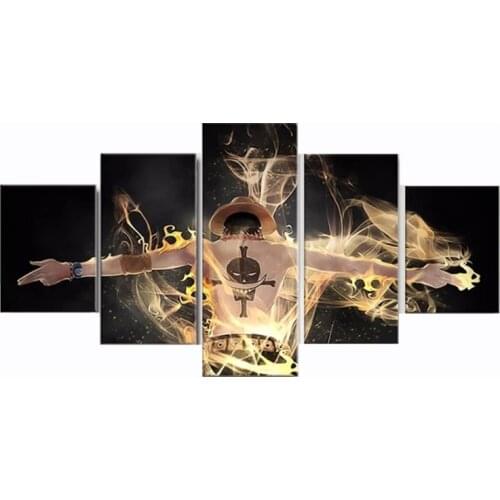 5 Panel Canvas Prints Luffy Posters Classic Anime Character Wall Art Paintings Pictures for Living Room Home Decoration