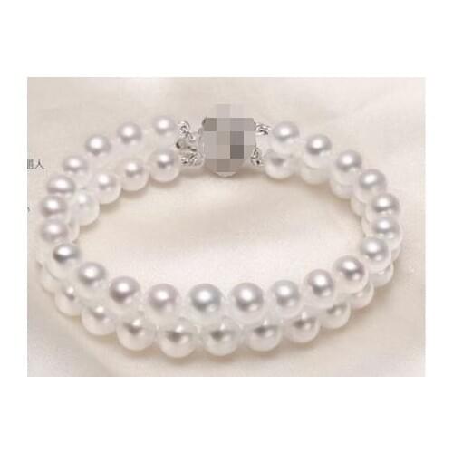 FREE SHIPPING HOT sell new Style >>>> double strands 8-9mm south sea white round pearl braclet 7.5-8inch 925s